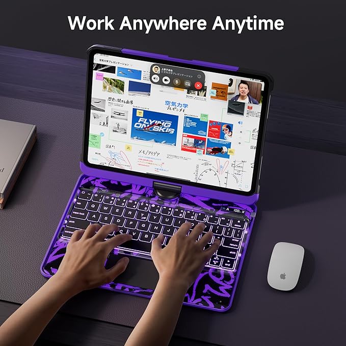 iPad Keyboard Case for 2024 M4 iPad Pro 13 inch, Magic Wireless Keyboard with Trackpad 7 Color Backlit, 360° Rotating Stand Transparent Protective Cover with Pencil Holder (Purple)