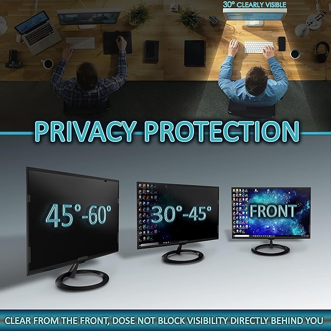 Premium Privacy Screen Filter for 19.5 Inches (Monitor Screen Measured Diagonally) Desktop Computer Monitor. Screen Protector size is 17 inch width x 9.6 inch height. Anti-Glare and Anti Blue light