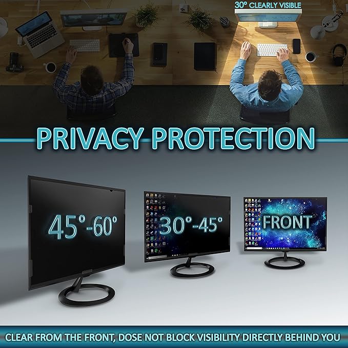 Premium Privacy Screen Filter for 20 Inches Desktop Computer Monitor. Screen Protector size is 17.4 inch width x 9.8 inch height. Anti Glare and Anti Blue Light Protection