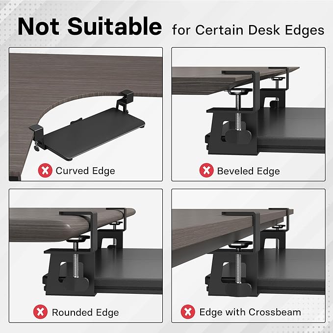 BONTEC KMT01 Under Desk Keyboard Tray, Pull-Out Keyboard & Mouse Platform with C-Clamp, 25.6 x 11.8 in Space-Saving Ergonomic Slide-Out Drawer, Black