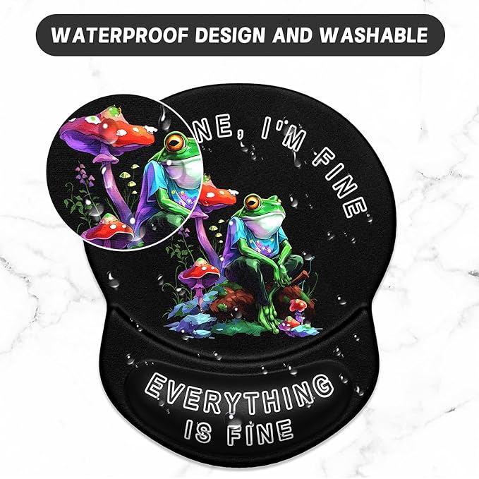 ITNRSIIET Ergonomic Mouse Pad with Gel Wrist Support Small Wrist Rest Smooth Surface Non-Slip PU Base Comfortable Office Supplies Pain Relief, 8.7 x 7.2 inches, Unhappy Frog