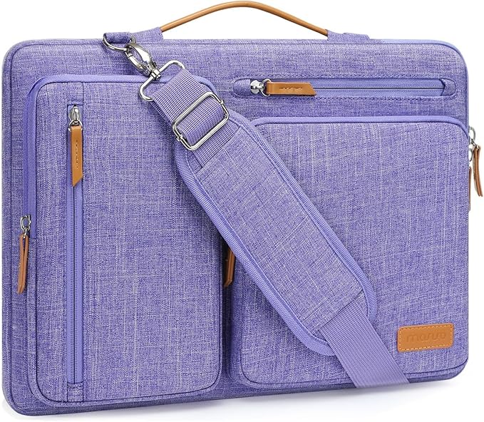 MOSISO 360 Protective Laptop Shoulder Bag,15-15.6 inch Computer Bags Compatible with MacBook Pro 16 inch, HP, Dell, Lenovo, Asus Notebook,Side Open Messenger Bag with 4 Zipper Pockets, Purple