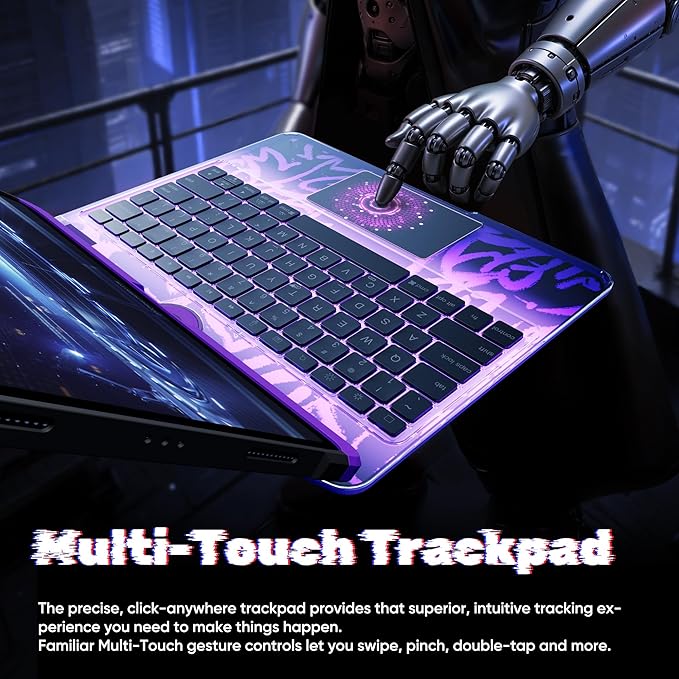 KITONE for iPad Air 11 Inch (M3/M2,2025/2024) Transperant Case with Wireless Keyboard, 7 Color Backlight, Trackpad, 360°Rotating Stand for 10.9" iPad Air 5th/4th, 11" iPad Pro 4/3/2/1 Case, Cyberpunk