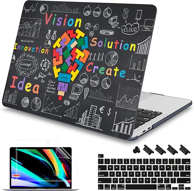 Mektron for MacBook Pro 16 inch Case A2141 with Touch Bar and Touch ID (2020 2019 Release), Geometric Blackboard Hard Shell Case Cover with Keyboard Skin & Screen Protector & Dust Plug