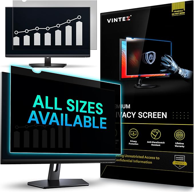 VINTEZ 23 Inch 16:9 Privacy Screen for Computer Monitor and Laptop - Anti Glare Protector Film Blue Light Filter Eye Protection - Computer Screen Privacy Shield, [1 Pack]