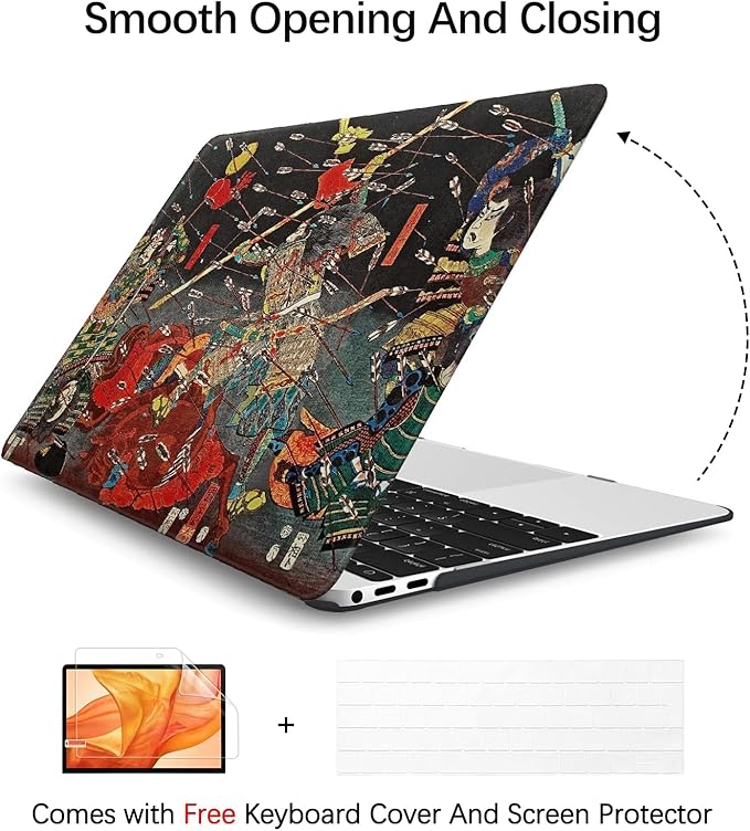 Berkin Arts Compatible with MacBook Air 13 inch Cover, 2022-2018 Release A1932 with Touch ID with Keyboard Cover & Screen Protector Ukiyo-e (The Kusunoki's Final Attack by Kuniyoshi)