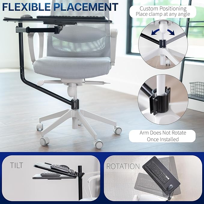 VIVO Office Chair Mounted 26 x 12 Inch Keyboard and Mouse Tray, Ergonomic Tilt, Full Motion 360 Degree Rotation, Black, MOUNT-KB08C