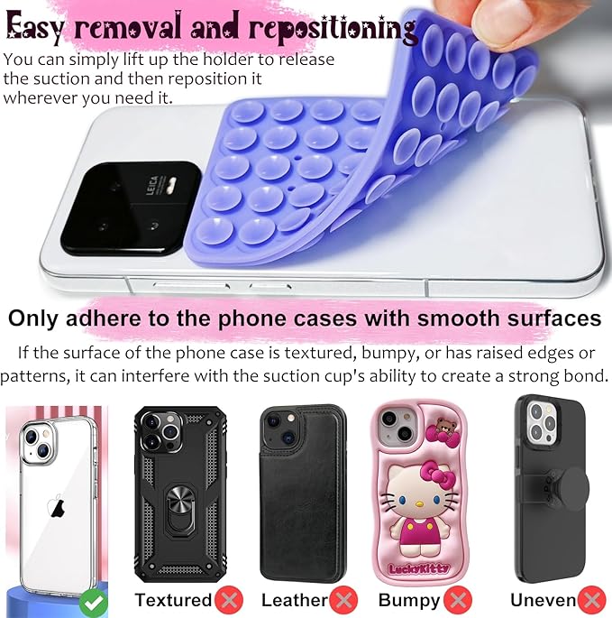 2 Pack Silicone Suction Cup Phone Case Mount Double Sided, Hands-Free Strong Grip Silicon Phone Holder, Non Slip Phone Accessories for Selfies and Videos (Lake Blue)