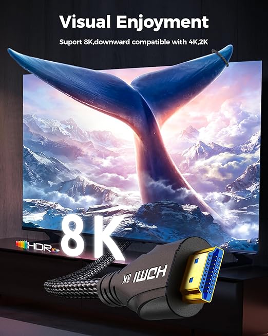 8K HDMI Cable 6.6FT - Ultra High Speed HDMI Cable/Certified/4K 120hz/8K 60hz/48Gbps/Braided/eARC/HDCP 2.2&2.3 - Compatible for Blu-ray/HDTV/PS5/Monitor