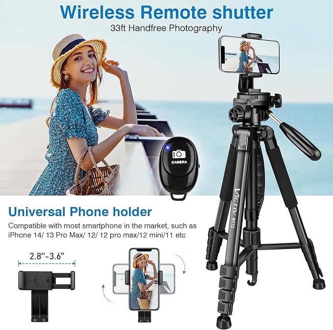 Tripod for Camera, 72" Tall Camera Tripod Monopod with Remote, Professional Heavy Duty Compact Camera Stand for Phone,DSLR, Spotting Scope, Telescope, Binocular