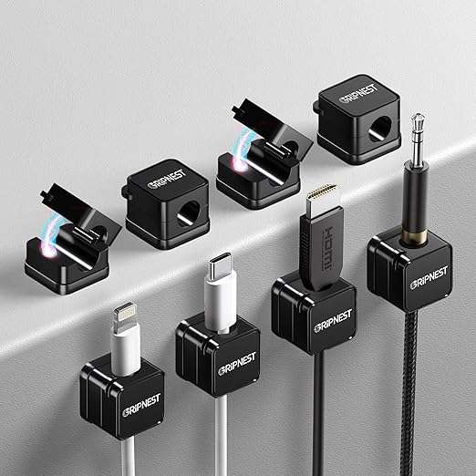 8 Pack Magnetic Cable Clips for Desk, Strong Adhesive Cord Organizer for Cable Management, Reusable Cord Management to Keep Wires Neat for Home, Office, Car & Nightstand