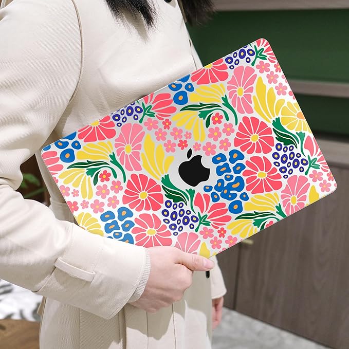 MEEgoodo for MacBook Air 13 inch Case 2021 2020 2019 2018 Released A2337 M1 A2179 A1932 with Touch ID, Plastic Hard Shell & Keyboard Cover Compatible with MacBook Air Case 13.3, Groovy Flower