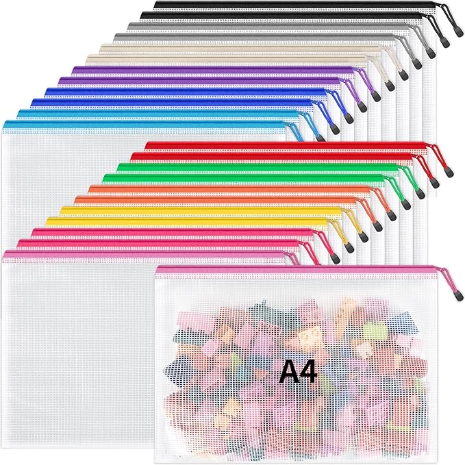 Umriox 24 Pack 12 Colors Zipper Pouches for Organizing, Letter Size, A4 Size, Zipper Bags for Puzzles & Board Game Storage, Office Supplies Travel Toiletries