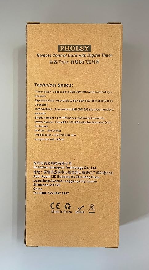 PHOLSY N10 Timer Remote Control Cable with Intervalometer for Nikon Z5, Z7-II, Z6, Z6-II, D750, D780, D7500, D7200, D7000, D5600, D5500, D5300, D3300, D610, D90, P7700, P7800, P950, Replaces MC-DC2