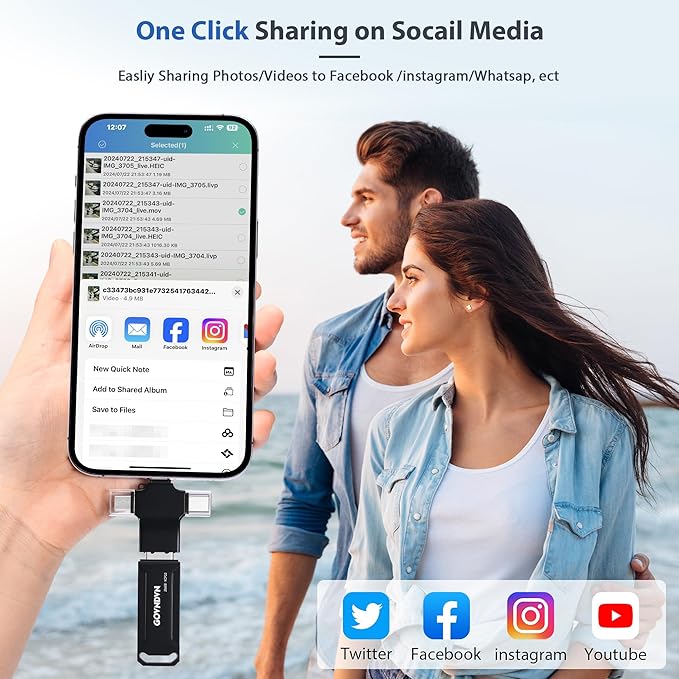 Auto-Backup All Devices Photo Stick 512GB iStore Pro, Real Capacity 4-in-1 iPhone Photo Memory Stick USB Flash Thumb Drive for Photos, Videos & Contacts for iPhone, iPad, Android, PC, Tablets