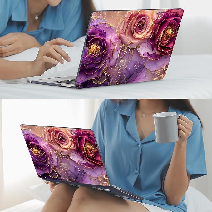 Mektron for MacBook Pro 13-inch Case 2022 2021 2020 Release A2338 M2 M1 A2289 A2251, Printed Plastic Hard Shell Cover for New MacBook Pro 13.3-inch Touch Bar Fits Touch ID，Marble Flowers