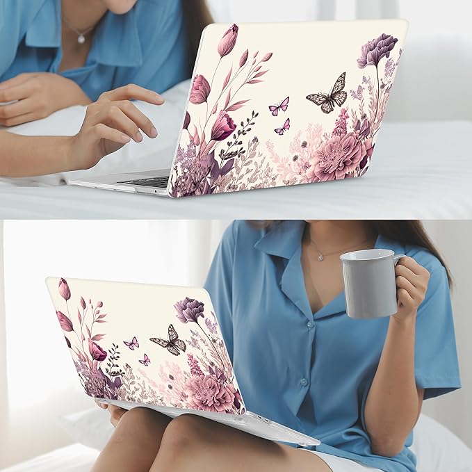 Mektron for MacBook Pro 13-inch Case 2022 2021 2020 Release A2338 M2 M1 A2289 A2251, Printed Plastic Hard Shell Cover for New MacBook Pro 13.3-inch Touch Bar Fits Touch ID, Butterfly Flower C074