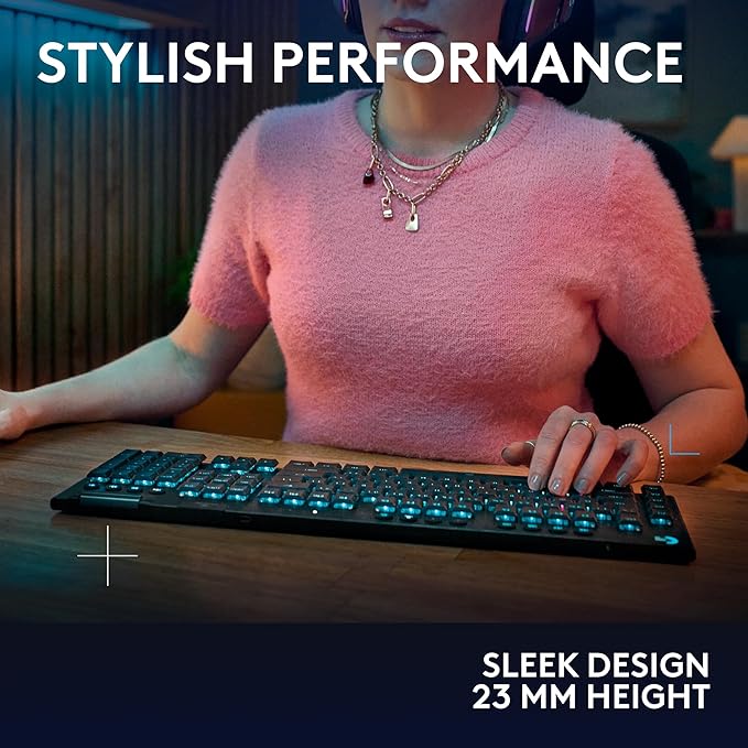 Logitech G915 X Lightspeed Wireless Mechanical Gaming Keyboard, Double-Shot PBT Keycaps, Fully Programmable Keys, RGB Backlit Mac/PC Gaming Keyboards, Aluminum Finish, GL Clicky Switches, Black