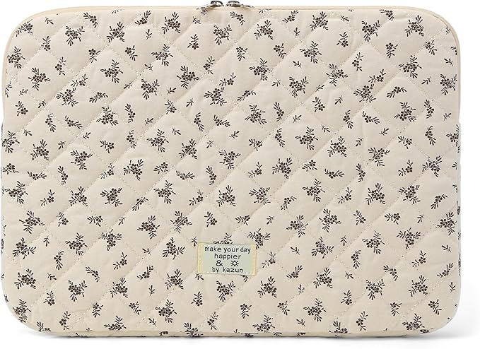 Puffy Laptop Sleeve 13-15.6 Inch Cute Quilted Laptop Protective Case Padded Floral Computer Sleeve for MacBook (A-Black, 13 Inch)