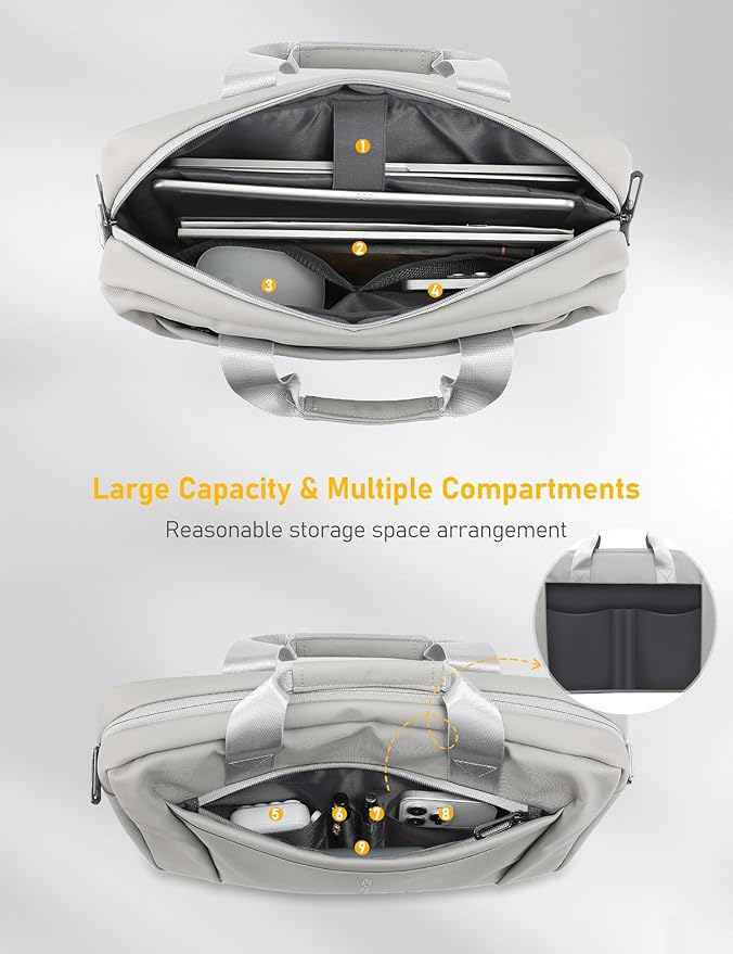 13-14 Inch Laptop Shoulder Bag Business Briefcase Water Resistant Computer Messenger Bags Compatible with MacBook Pro 14, MacBook Air 13 M4, HP, Dell, ASUS Notebook, Grey