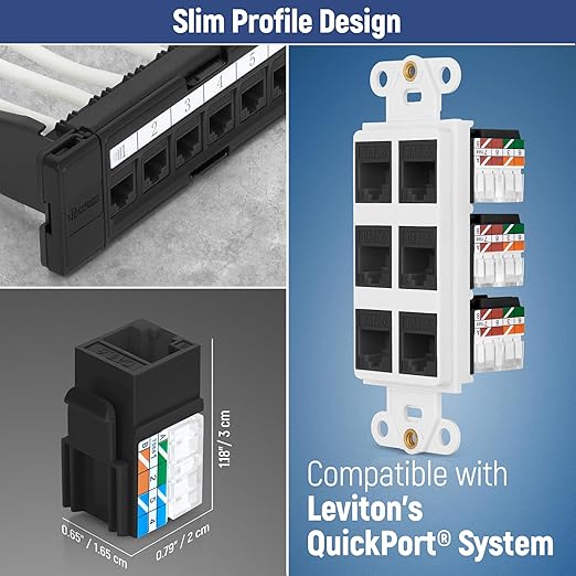 Everest 90° Angled RJ45 Cat6 Keystone Jacks 50-Pack in Black - Slim Profile Female RJ45 Connectors - Cat 6 Keystone Jack - Compatible with 90° Angled Speed Termination Tool - easyJACK (B094WB91H3)