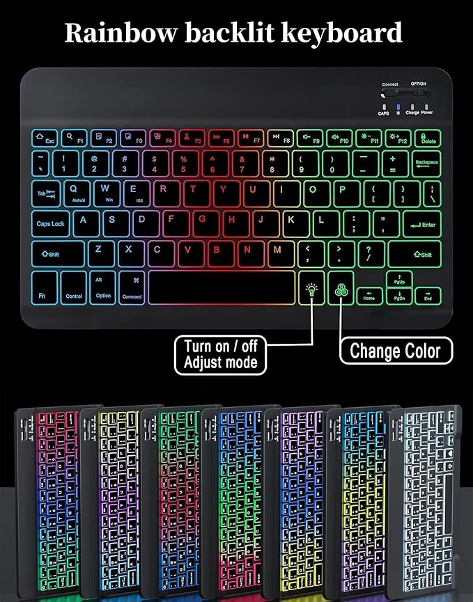 Rainbow Backlit Keyboard Case for iPad 9th / 8th / 7th Generation 10.2"/iPad Pro 10.5"/iPad Air 3rd Gen with Mouse and Backlight Detachable Bluetooth Keyboard Cover,Mint Green
