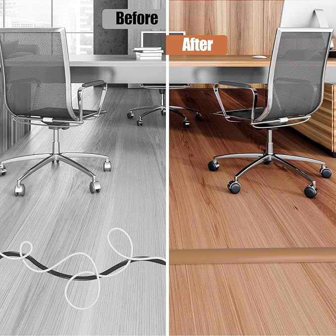 Floor Cord Cover Self Adhesive Cord Hider,3.3FT Cable Management, Extension Strip Protector for Wires, Prevent Cable Trips for Offices, Gyms, Exhibitions Cavity:0.51"(W) x 0.3"(H) Brown