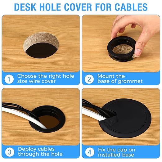 Desk Grommet 2" (50 mm), Desk Cord Hole Cover, Cable Grommet ABS Plastic, Desk Hole Grommet for Office and Home Table Cable, Detachable Adjustable Cable Cord Organizer (White 2 Pcs)