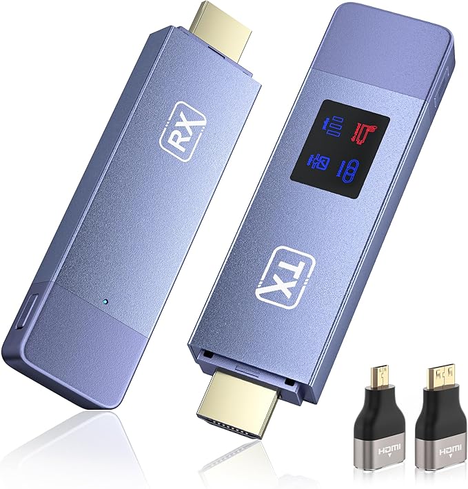 Wireless HDMI Transmitter and Receiver, Plug and Play Portable 2.4G/5G Wireless HDMI Extender Kit, 4K Decode 1080P HD Output for Video and Audio Streaming to Monitor from Laptop/PC/TV Box/Projector