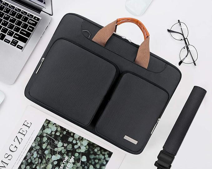 Lacdo 360° Protective Laptop Shoulder Bag, 15-15.6 inch Laptop Sleeve Case for Acer HP Lenovo Dell ASUS Laptop, Acer Aspire, HP Pavilion, Dell Inspiron, Lenovo IdeaPad,ASUS ZenBook Computer Bag, Black