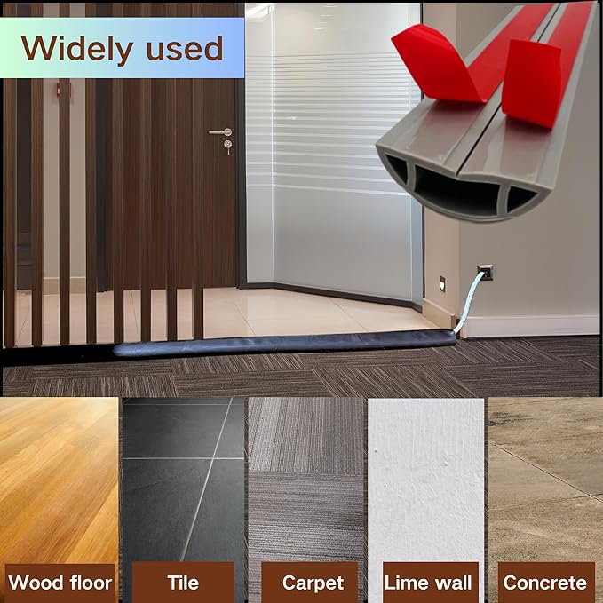3.3ft Self Adhesive Floor Cord Cover,Heavy Duty Soft PVC Cable Protector and Extension Cord Hider,Cord Management System to Hide Wires on Floor,Cable Cavity:0.61" (W) x 0.32" (H) Black