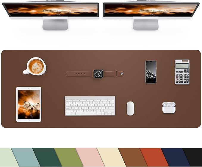 Non-Slip Desk mat,PULeather Desk Pad Protector, Office Desk Mat, Large Mouse Pad,Desk Blotter, Laptop Desk Pad, Waterproof Desk Writing Pad for Office and Home (Brown, 40" x 17")