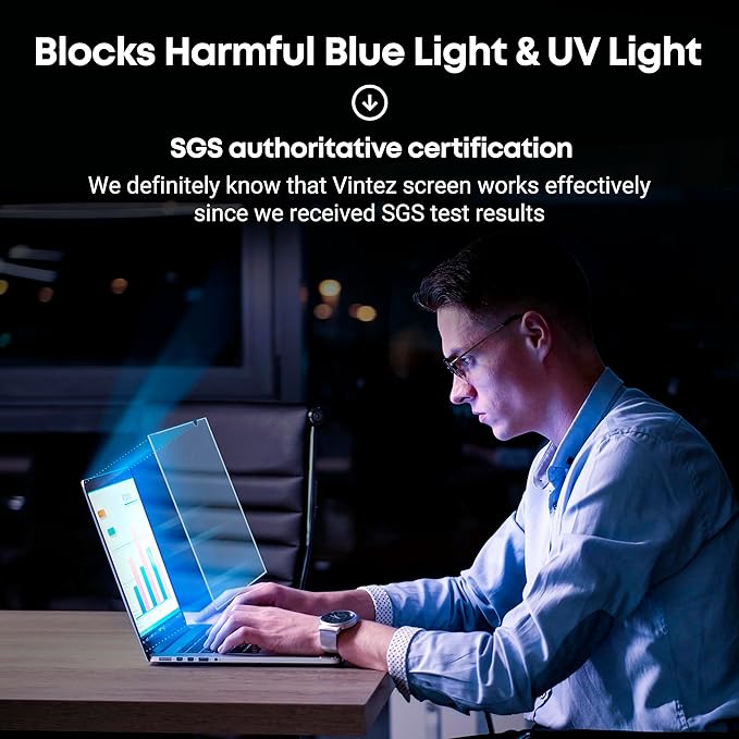 15.6 inch Blue Light Blocking Screen Protector Panel for 16:9 Widescreen Computer Monitor and Laptop - PC Anti-UV Eye Protection Filter Film - Anti-Scratch Diagonal Frame Shield [2 Pack]