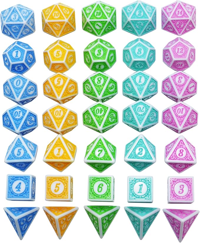 SmartDealsPro Retro Polyhedral Dice Sets with Pouches for D&D DND RPG MTG Dungeon and Dragons Table Board Roll Playing Games D4 D6 D8 D10 D% D12 D20