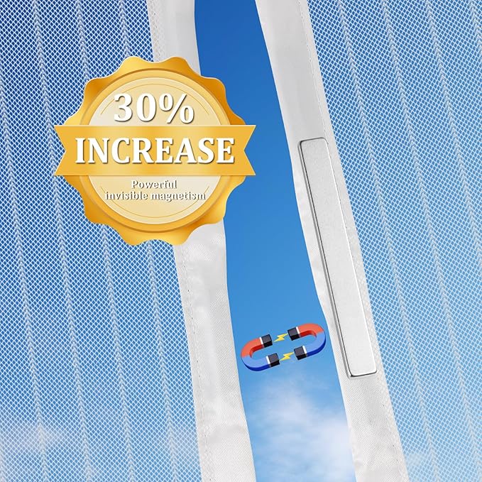 Magnetic Screen Door - Self Sealing, Heavy Duty, Hands Free Mesh Partition Keeps Bugs Out Let Breeze in- Pet and Kid Friendly - Keep Open Feature (White, Fit Door Size 36 x 78 Inch)