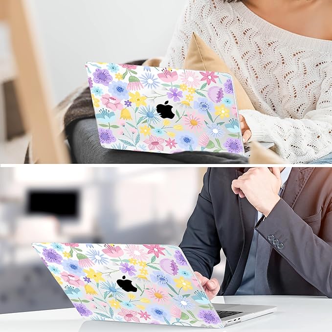 TWOLSKOO Compatible with M4 MacBook Air 13.6 inch Case 2025-2022 Release M4 A3240 M3 A3113 M2 A2681, Plastic Hard Shell & Keyboard Cover & Type C Adapter & Screen Protector, Spring Blooms