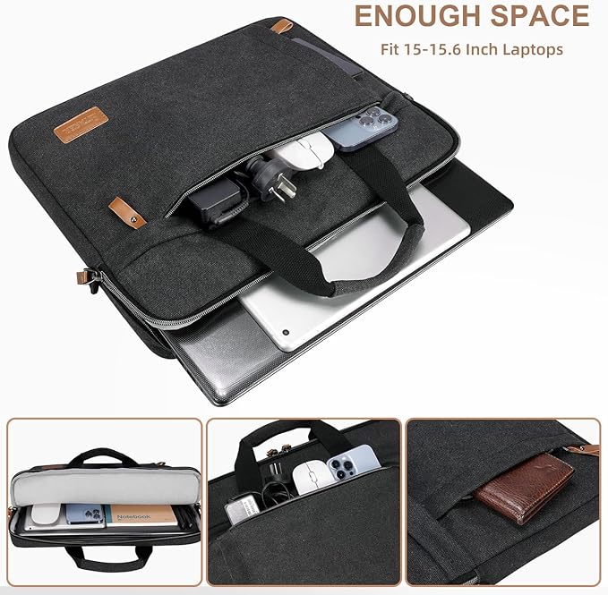 ESTARER Laptop Bag 15.6 Inch, Laptop Case for Men Water-resistant Canvas Computer Bag Fits Hp/Lenovo/Acer/Dell/Asus/MacBook, Dark Grey