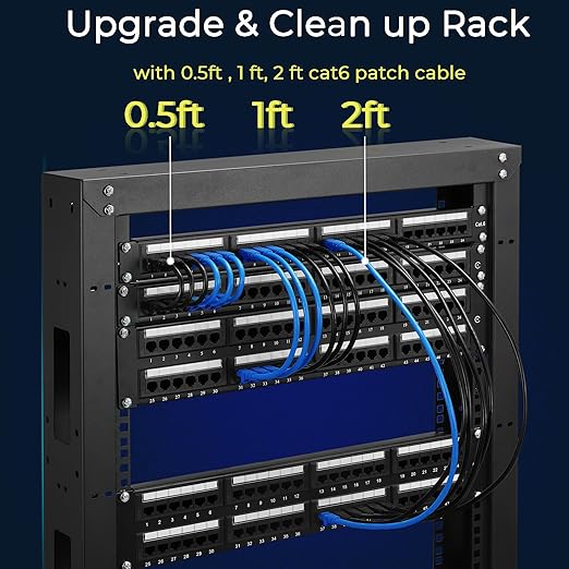 Rapink Patch Cables Cat6 7ft (24 Pack), Ethernet Patch Cable 10G, Cat 6 Patch Cable for Patch Panel to Switch, Flexiable Cat 6 Ethernet Cable with Gold Plated Black