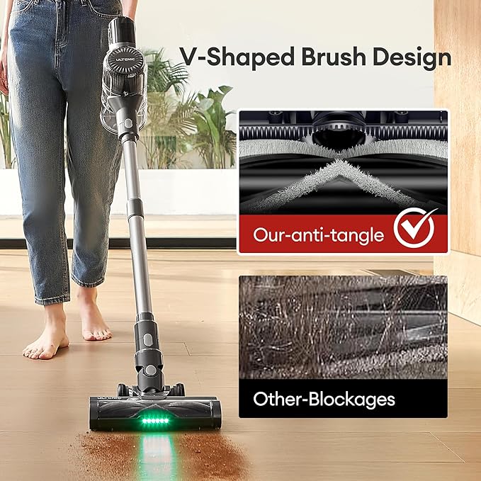 Ultenic Cordless Vacuum Cleaner, 450W 40Kpa Stick Vacuum with Car Dashboard Screen, Tangle-Free Brush for Pet Hair, Max 45mins Runtime, LED Display Tools for Hard Floor, Carpet, Car Cleaning, U12