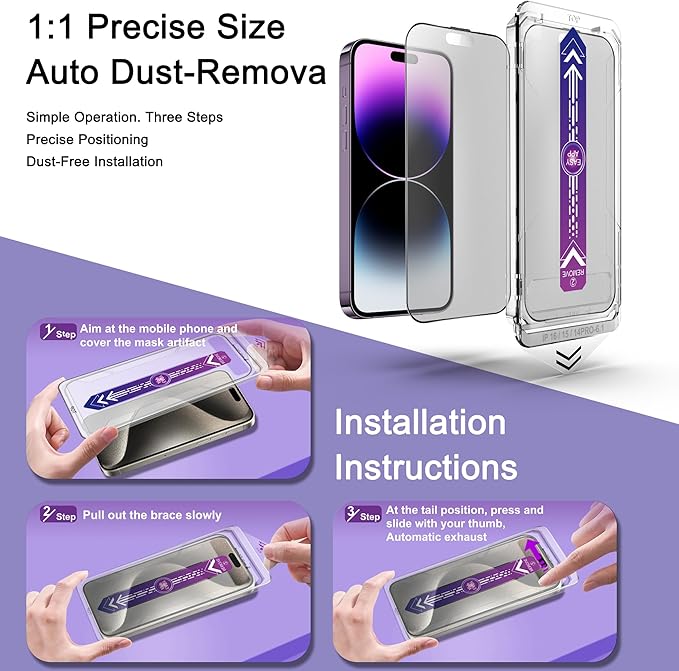 2 Pack Matte Screen Protector for iPhone 14 Pro Max/iPhone 15 Plus/iPhone 16 Plus, 9H Tempered Glass, Full Coverage, Anti-Fingerprint, Auto Dust-Elimination, No Bubble, Easy Installation