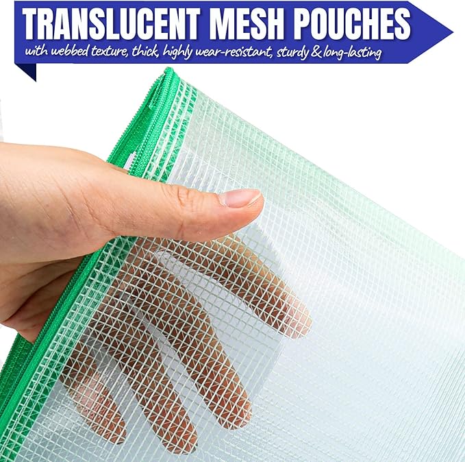 LEOBRO 20PCS Zipper Pouch, A4 Mesh Zipper Pouch Bags, Waterproof Bag, Mesh Bags for Classroom Organization, Toy Storage, School Supplies, Travel Essentials, File Jackets & File Pockets