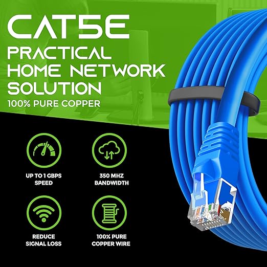 GearIT 50-Pack, Cat5e Ethernet Patch Cable 2 Feet - Snagless RJ45 Computer LAN Network Cord, Blue - Compatible with 48 Port Switch POE Rackmount 48port Gigabit