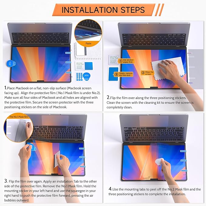Privacy Screen for MacBook Air 13.6 & 13 Inch 2022-2025 (M2, M3, M4), Matte Anti Glare Blue Light Filter, Nano No Glue Anti Spy Black Protector for Mac Air 13In Laptop Computer