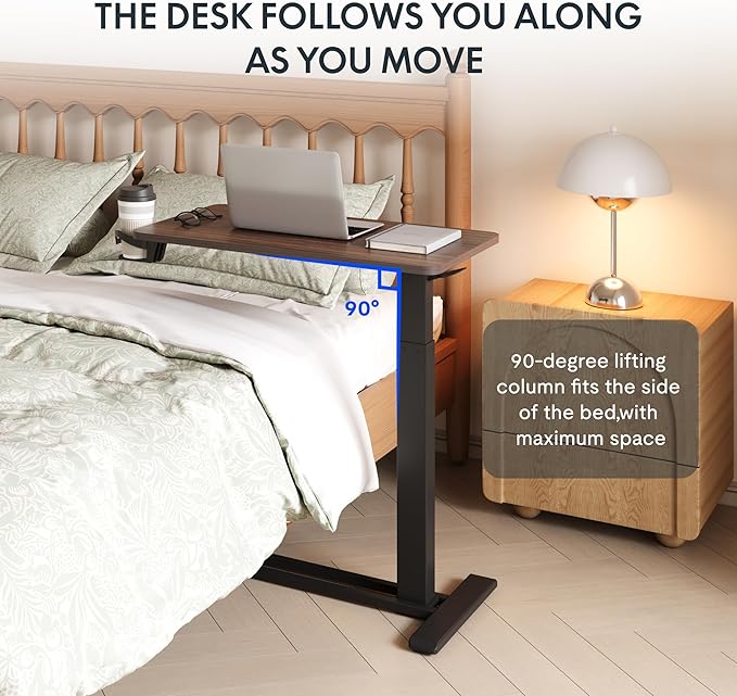 FLEXISPOT Adjustable C Table with Wheels, Mobile Snack Side End Table Sofa Couch Bedside Table Laptop Rolling Cart TV Tray Night Stand for Small Space Side Table(31.5" W x 17.7" D,Rustic Brown)