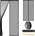 Magnetic Screen Door - Self Sealing, Heavy Duty, Hands Free Mesh Partition Keeps Bugs Out Let Breeze in- Pet and Kid Friendly - Keep Open Feature (Black, Fit Door Size 32 x 80 Inch)