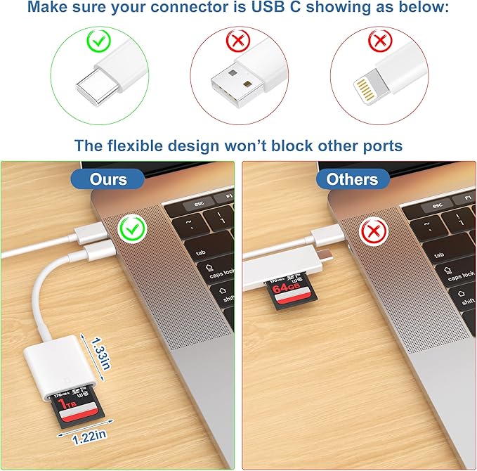 USB C SD Card Reader,USB 3.0 High Speed to SD Card Adapter for iPhone 15/16 Pro Max iPad Pro Trail Game Camera Viewer for MacBook Pro/Air iMac M1 M2 M3 Galaxy S24 Android PhoneTablet (White)