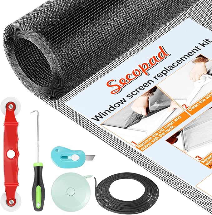 Window Screens Replacement Repair Kit, Black Screen Door Mesh Replacement Kit, Durable Fiberglass Mesh Roll with Tools for Windows Doors Patio and Porch, 48in x 118in