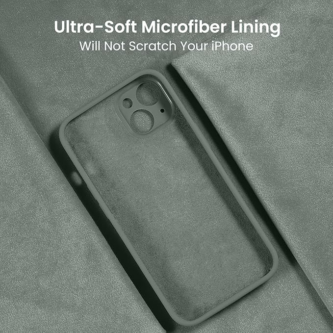 FireNova Designed for iPhone 13 Case, Silicone Upgraded [Camera Protection] Phone Case with [2 Screen Protectors], Soft Anti-Scratch Microfiber Lining Inside, 6.1 inch, Calke Green