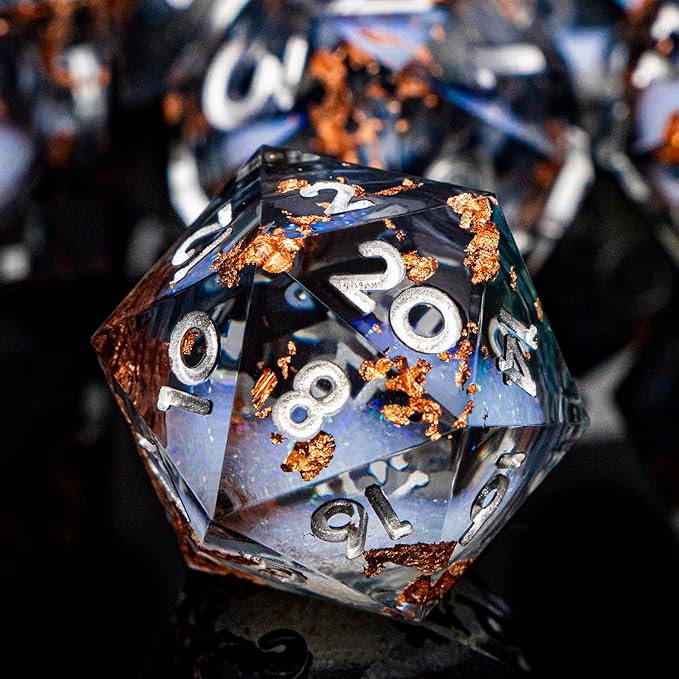 ARUOHHA Liquid Core DND Dice Set, 7pcs Resin Sharp Edged Dragons Dice Role Playing Games, RPG Silver Numbers Black Dungeons Polyhedral Dice with Gift Box D20 D12 D10 D8 D6 D4
