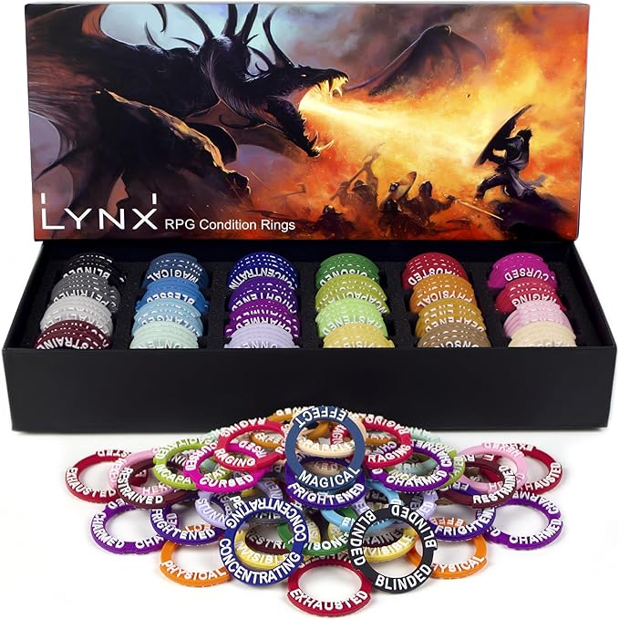 DND Miniatures Condition Markers - 96 Rings to Track 24 Different Status & Spell Effects for RPG/DND Minis Like Dungeons and Dragons 5th Edition & Pathfinder Perfect DnD Gifts & D&D Accessories Tokens